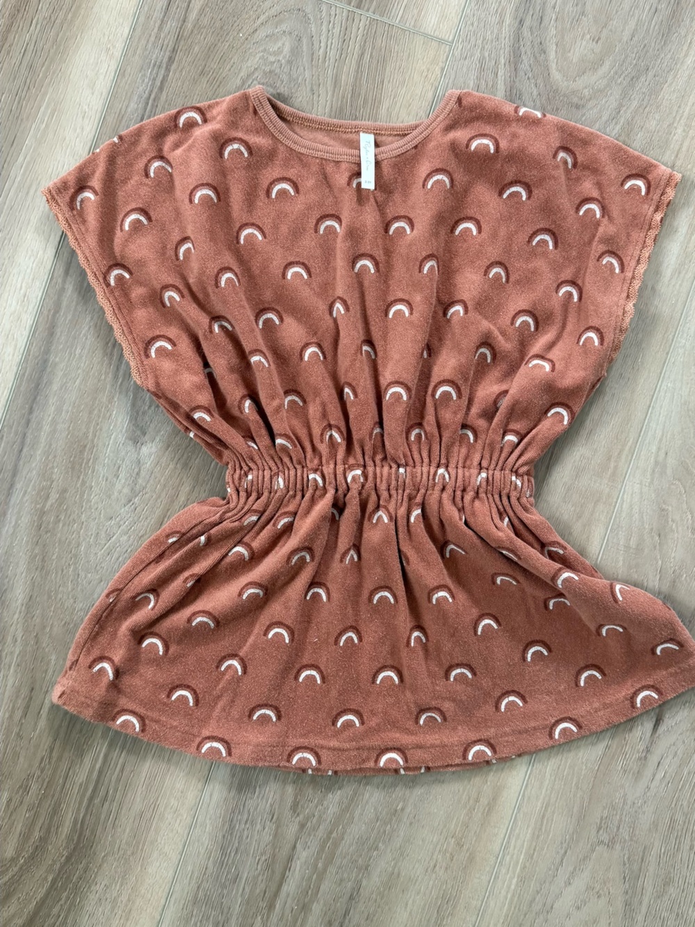Rylee + Cru Terra Cotta Terry Romper with Crescent Print